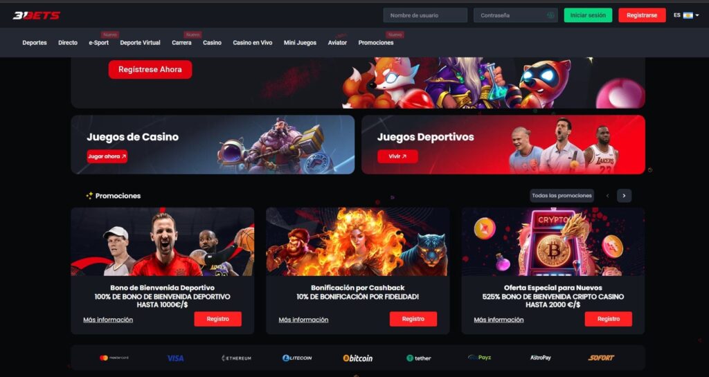 31 Bets Casino Homepage