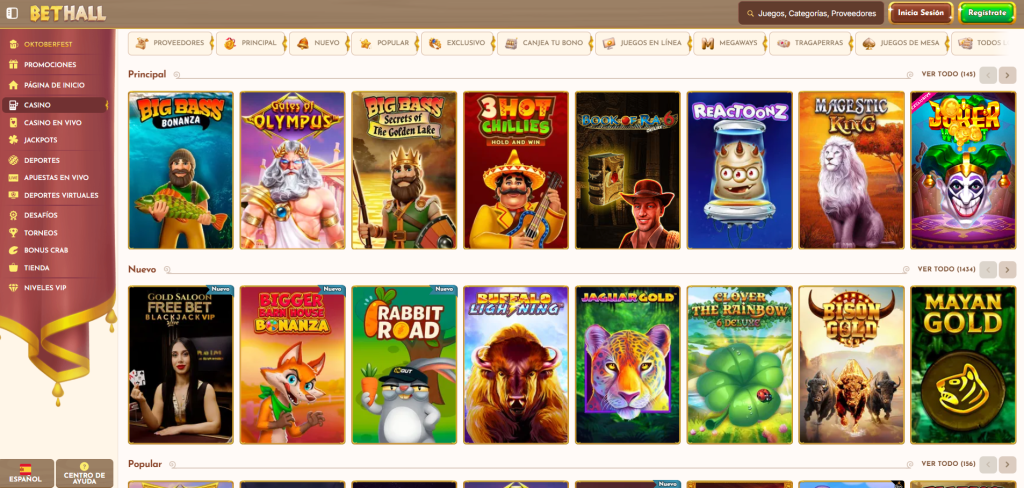 Selección de Juegos en el Casino Bethall