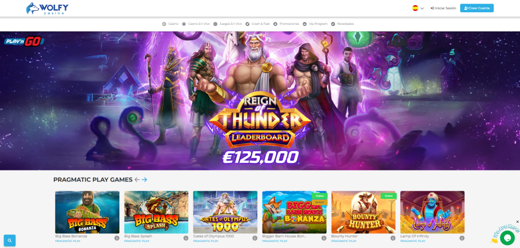 homepage de Wolfy Casino