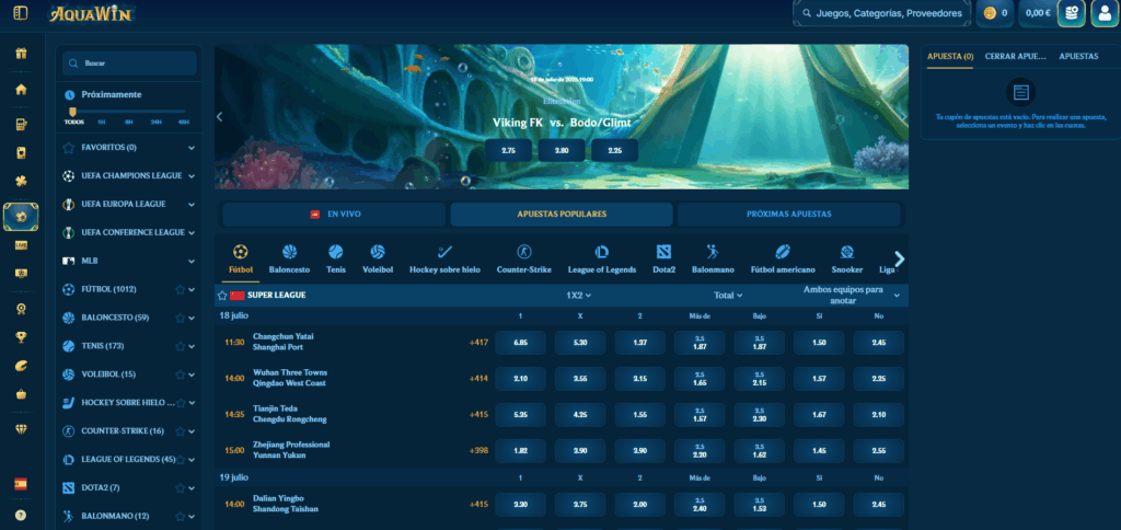 Visión General de Apuestas Deportivas AquaWin