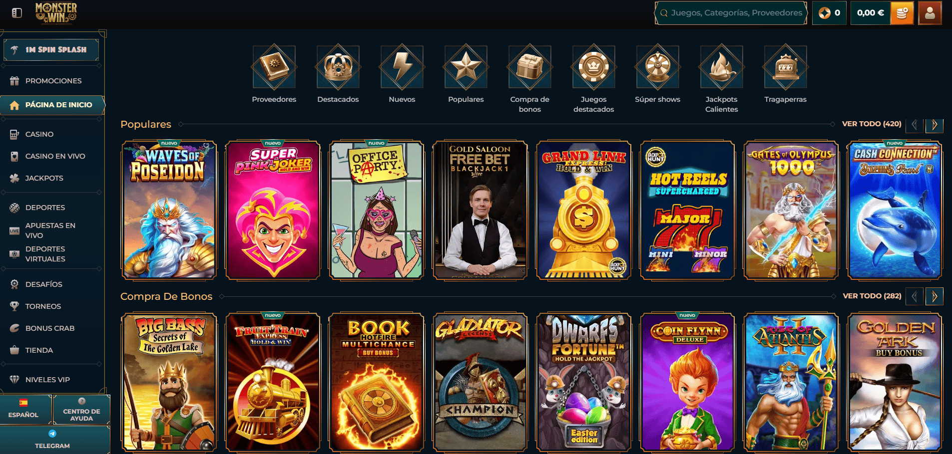 Selección de Juegos en MonsterWin Casino