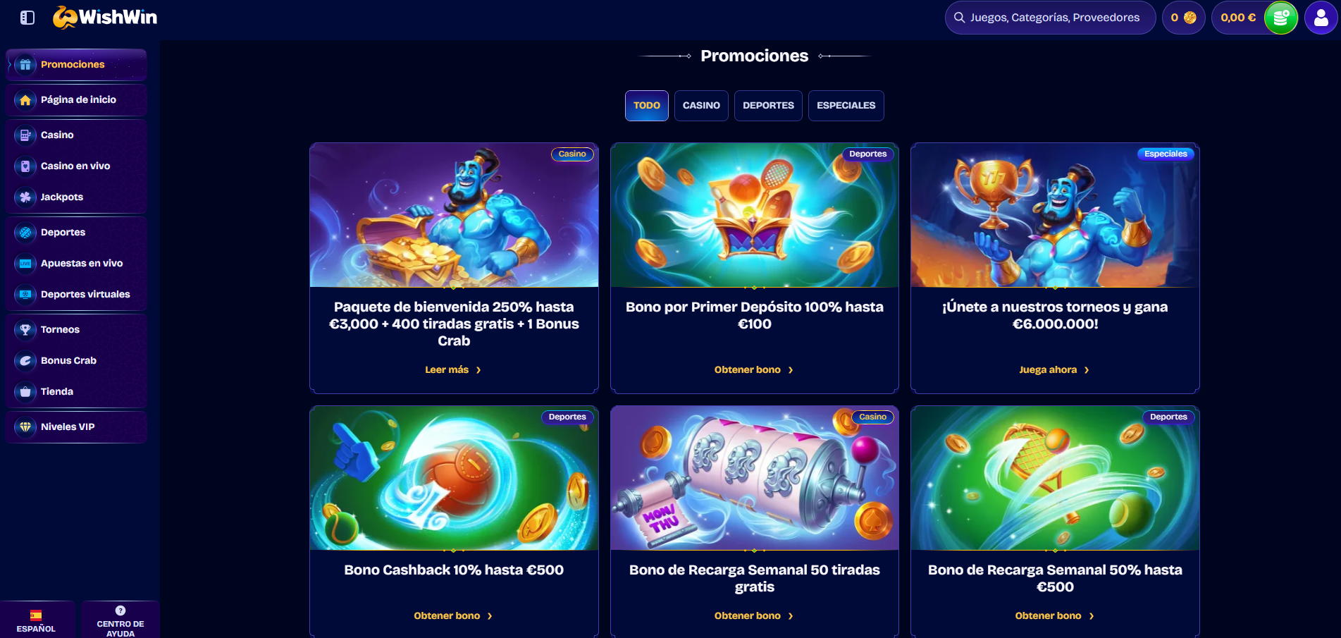 Bonos y Promociones en WishWin