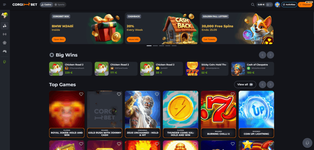 Corgibet Casino homepage