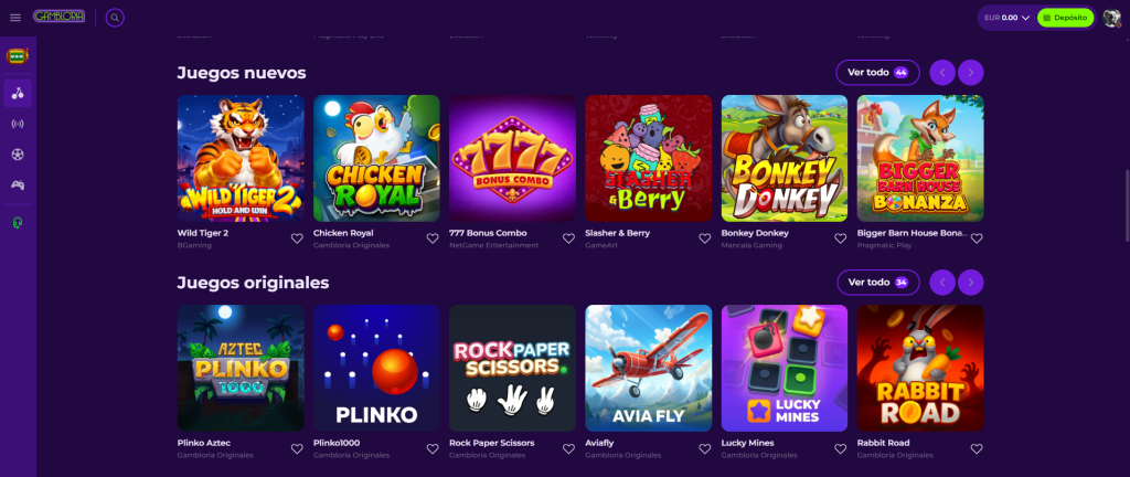 Selección de Juegos en Gambloria Casino